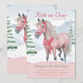 Mooie Winter Woodland roze paard Verjaardag Kaart (Voorkant / Achterkant)