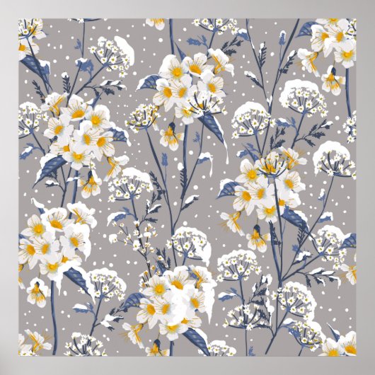 Mooie winterbloei in de sneeuwwand poster (Voorkant)