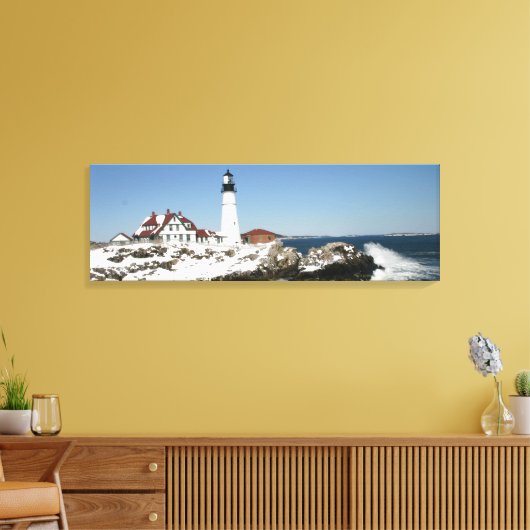 Mooie winterdag bij Portland Head Light Canvas Afdruk (Insitu (Woonkamer))