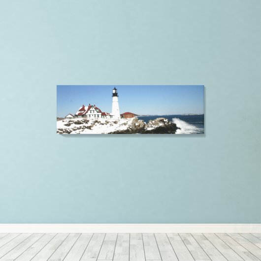 Mooie winterdag bij Portland Head Light Canvas Afdruk (Insitu (Houten vloer))