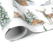 Mooie winterdieren rond een roestrijke cabine cadeaupapier (Rol Hoek)