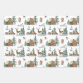 Mooie winterdieren rond een roestrijke cabine inpakpapier vel (Voorkant 3)