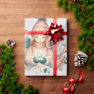 Mooie winterengel te midden van de noordelijke nat cadeaupapier