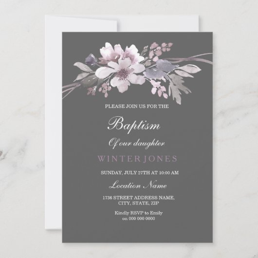 Mooie Wintergrijze Floral Baptism Kaart (Voorkant)