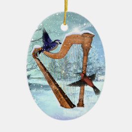 Mooie winterharp keramisch ornament