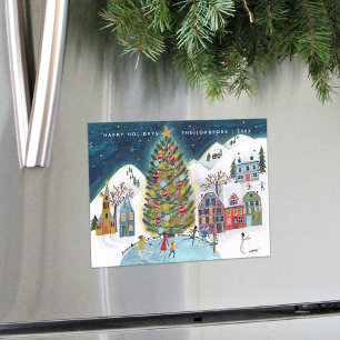 Mooie Winterhuis Dorps Kerst Magnetische Kaart