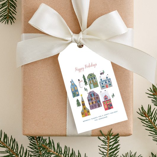 Mooie winterhuis dorpsscène kerstmis cadeaulabel