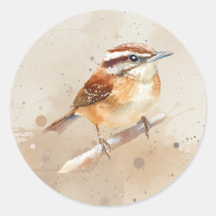 Mooie Winterkoning Vogel Watercolor Dieren Kunst Ronde Sticker