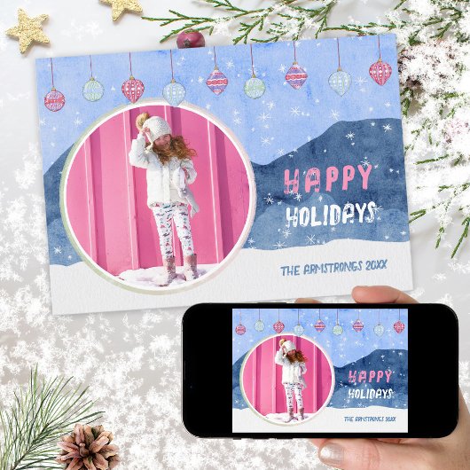 Mooie winterlandschapsfoto-ornament feestdagenkaart