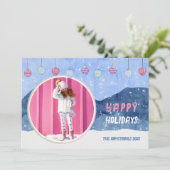 Mooie winterlandschapsfoto-ornament feestdagenkaart (Staand voorkant)