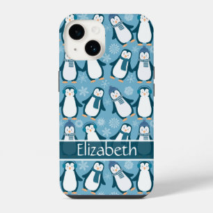 Mooie winterpinguïns ontwerp voeg naam toe iPhone 14 hoesje