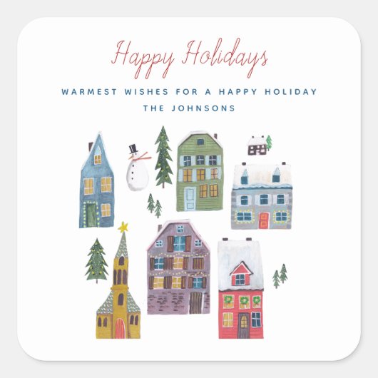 Mooie winters huis dorpsscène kerstmis vierkante sticker (Voorkant)