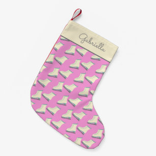Mooie winterschaatsen patroon roze gepersonaliseer kleine kerstsok