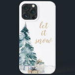 Mooie wintersneeuwkerstboom Case-Mate iPhone case<br><div class="desc">Prachtige Winter Snowy Kerstboom iPhone 13 Pro Max Hoesje of Hoesje.  Zachte kleuren van vette blauw en goud.</div>