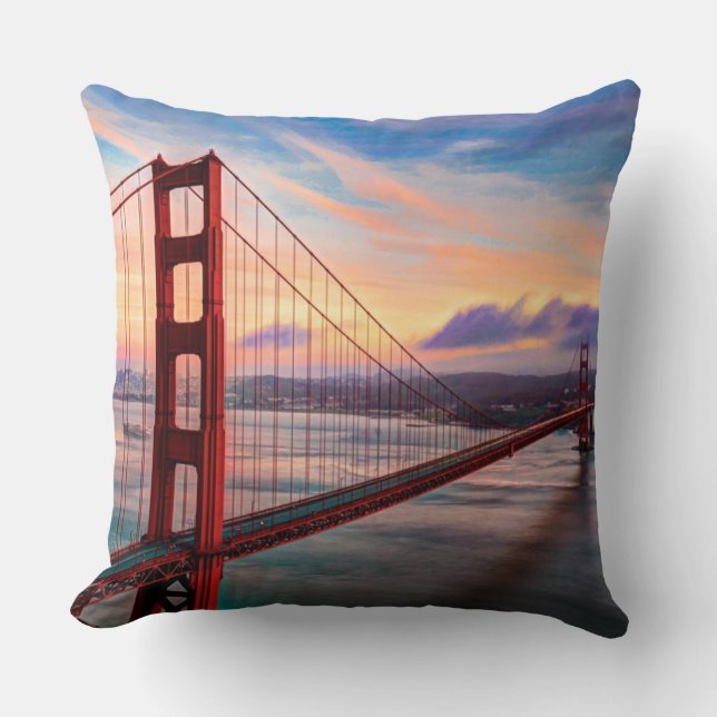 Mooie winterzonsondergang bij Golden Gate Bridge Kussen (Voorkant)