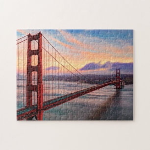 Mooie winterzonsondergang bij Golden Gate Bridge Legpuzzel