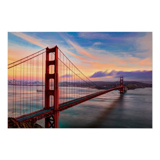 Mooie winterzonsondergang bij Golden Gate Bridge Poster (Voorkant)