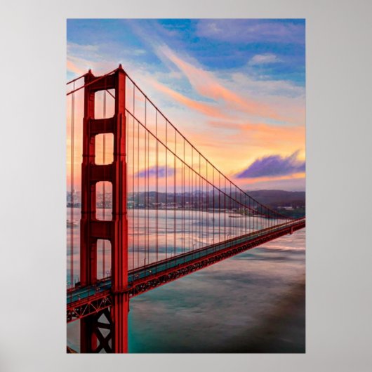 Mooie winterzonsondergang bij Golden Gate Bridge Poster (Voorkant)