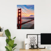 Mooie winterzonsondergang bij Golden Gate Bridge Poster (Thuiskantoor)