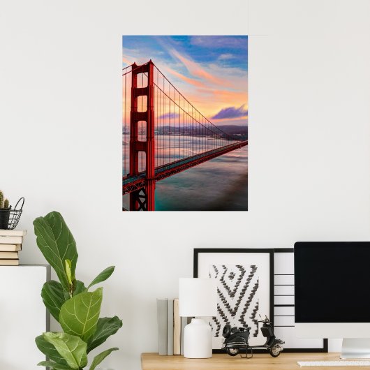 Mooie winterzonsondergang bij Golden Gate Bridge Poster (Thuiskantoor)