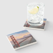 Mooie winterzonsondergang bij Golden Gate Bridge Stenen Onderzetter (Zijkant)