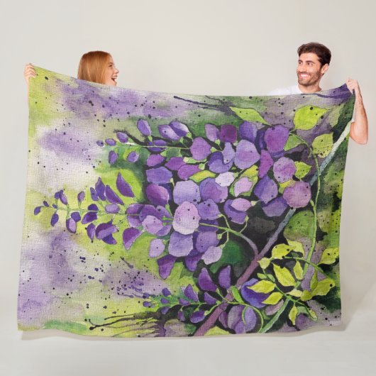 Mooie wisterbloemen in de Waterverf Fleece Deken (In situ)