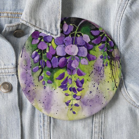 Mooie wisterbloemen in de Waterverf Ronde Button 6,0 Cm (In situ)