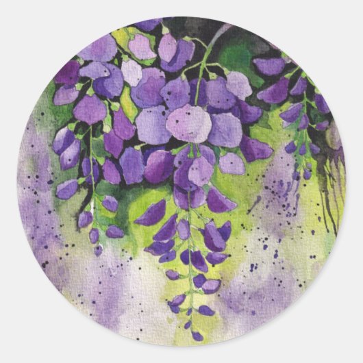 Mooie wisterbloemen in de Waterverf Ronde Sticker (Voorkant)