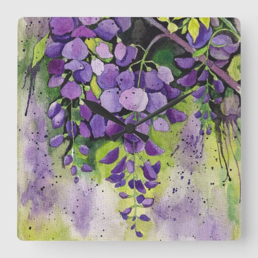 Mooie wisterbloemen in de Waterverf  Vierkante Klok (Voorkant)