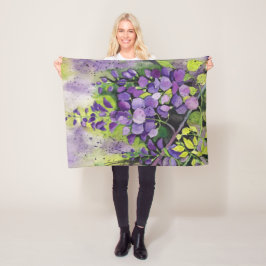 Mooie wisterbloemen op Waterverf vlucht B Fleece Deken