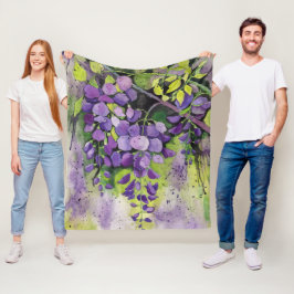 Mooie wisterbloemen op Waterverf vlucht B Fleece Deken