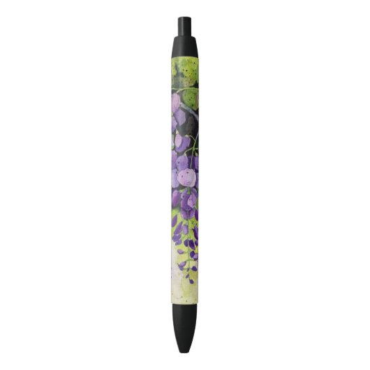 Mooie Wisteria bloeit in Waterverf zwart in Zwarte Inkt Pen (Voorkant Verticaal)