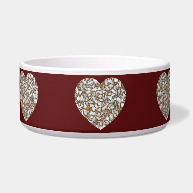Mooie wit en goud marmeren textuur hart voerbakje (Voorkant)