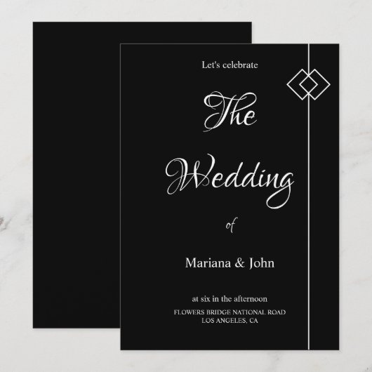 Mooie Wit en Zwart Formele Eenvoudige Chic bruilof Kaart (Voorkant / Achterkant)