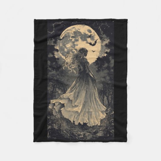 Mooie Witch Gothic Fantasy Vampire Moonlight Fleece Deken (Voorkant)