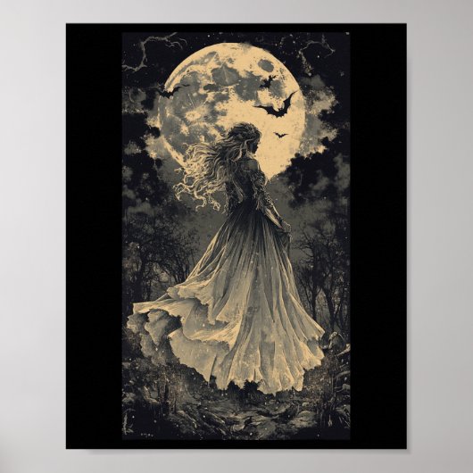 Mooie Witch Gothic Fantasy Vampire Moonlight Poster (Voorkant)