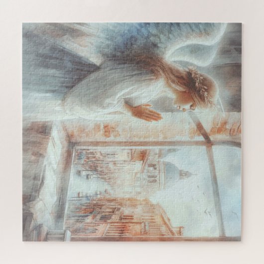 Mooie witte aura angelische figuur bidden legpuzzel (Horizontaal)