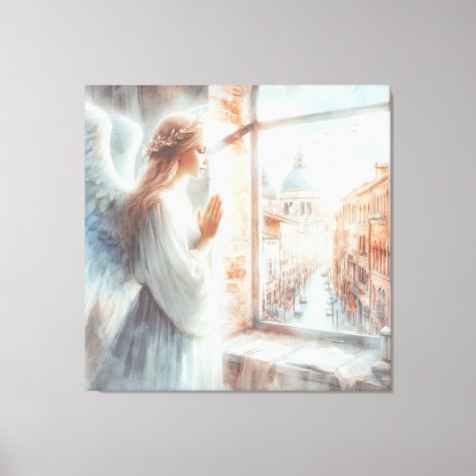 Mooie witte aura engelachtige figuur in gebed canvas afdruk (Voorkant)