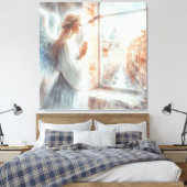 Mooie witte aura engelachtige figuur in gebed canvas afdruk (Insitu (Slaapkamer))