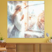 Mooie witte aura engelachtige figuur in gebed canvas afdruk (Insitu (Woonkamer))