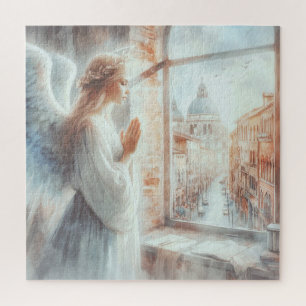 Mooie witte aura engelachtige figuur in gebed legpuzzel