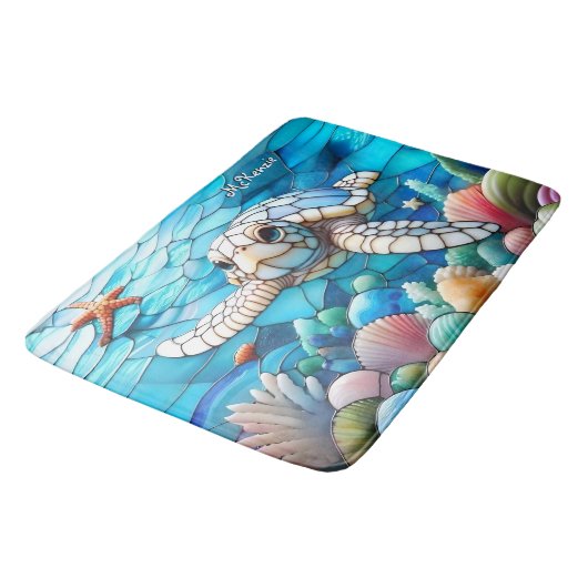 Mooie witte Baby Zeeen schildpad zwemmen Badmat (Gekanteld)