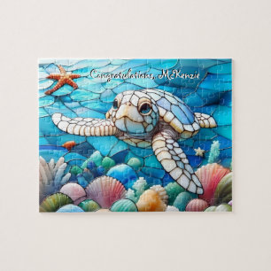 Mooie witte Baby Zeeen schildpad zwemmen Legpuzzel