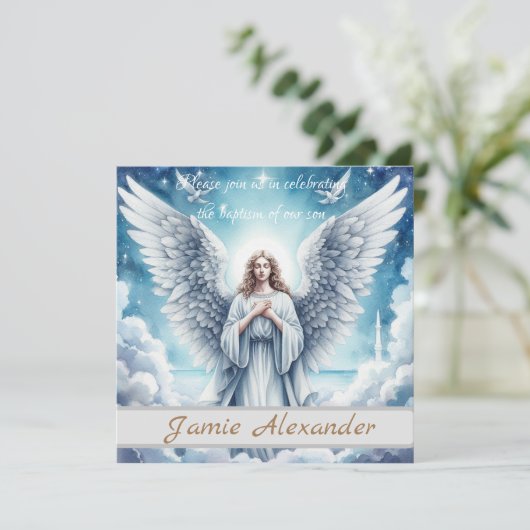 Mooie witte beschermengel kaart (Staand voorkant)