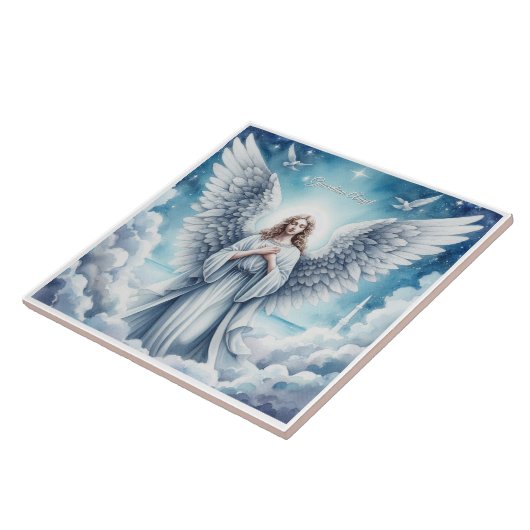 Mooie witte beschermengel tegeltje (Zijkant)