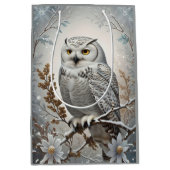 Mooie witte besneeuwde uil winter thema medium cadeauzakje (Voorkant)