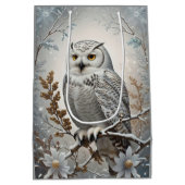 Mooie witte besneeuwde uil winter thema medium cadeauzakje (Achterkant)