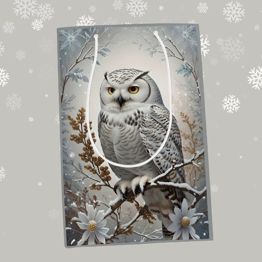 Mooie witte besneeuwde uil winter thema medium cadeauzakje
