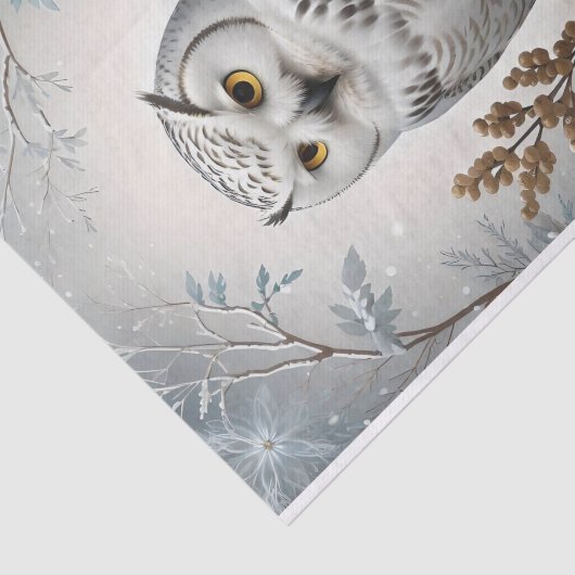 Mooie witte besneeuwde uil winter thema tissuepapier (Detail)