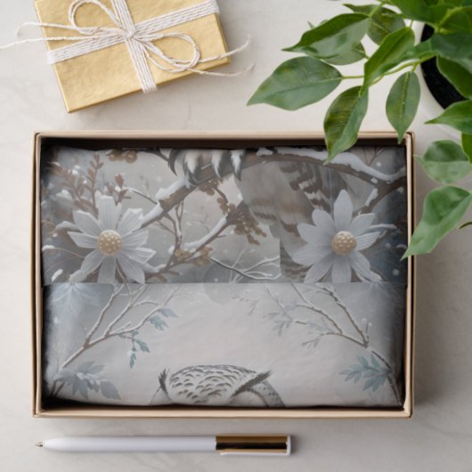 Mooie witte besneeuwde uil winter thema tissuepapier (Geschenk)